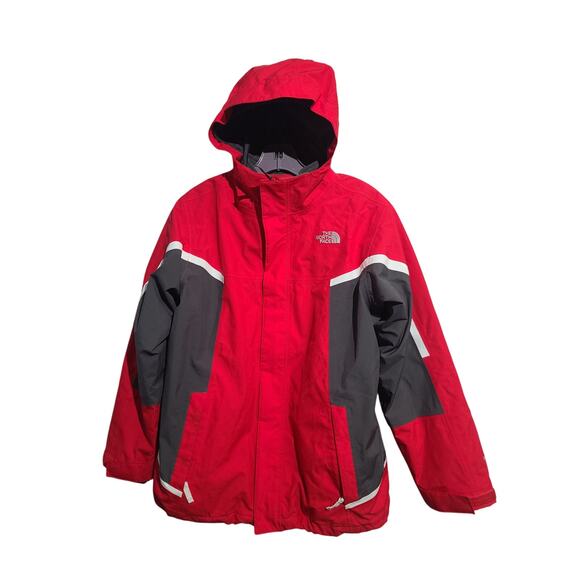 The North Face 3-in-1 HyVent Waterproof Hooded Jacket Large Red/White GUC - Picture 1 of 6